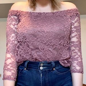 ARDENE Rose Lace Off Shoulder Top